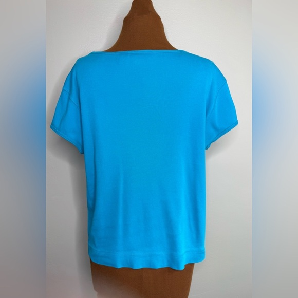 Chico's Design Turquoise Cotton Scoop Neck Cap Sleeve Tee Size Large - Picture 2 of 6